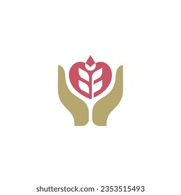 Grain wheat logo design. Vector illustration Grain wheat with handsand love shape. modern logo design vector icon template