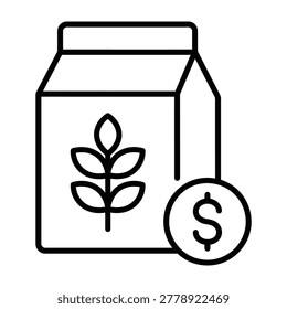 Grain wheat stalk icon on food package with dollar sign currency symbol packaging agriculture currency business
