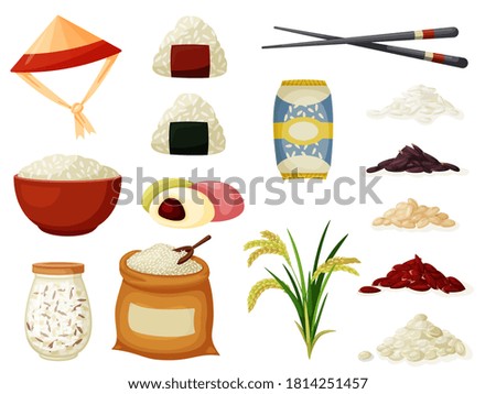 Different types packaged food isolated on white background