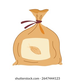desenho animado saco de cereais de grãos. frescura de armazenamento, marca de nutrição, variedade grãos de conveniência sinal saco de cereais.
