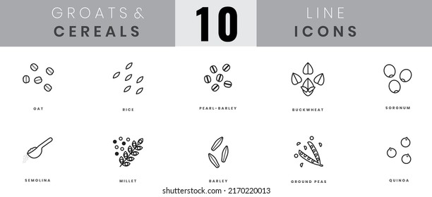 Grains and cereals icons. In lineart, outline style. For wesite design, mobile app, software 