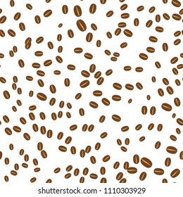 Grains of coffee falling on a white background. Seamless vector illustration with arabica