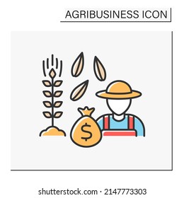 Grains farming color icon. Agronomists grow corn, wheat, rye for animal feed or food for people. Profitable business. Agribusiness concept. Isolated vector illustration