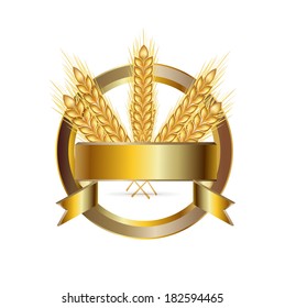 grains in golden emblem circle shaped isolated on white