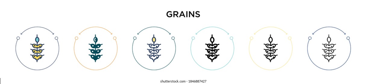 Grains icon in filled, thin line, outline and stroke style. Vector illustration of two colored and black grains vector icons designs can be used for mobile, ui, web
