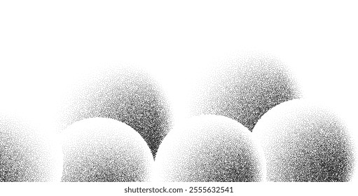 Grainy abstract background with a wavy pattern and halftone effect. Black and white retro design featuring spray texture, dust, and scattered particles.