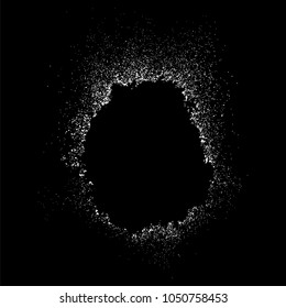 Grainy abstract texture of  frame is isolated on a black background. Spot design element. Distress overlay textured. Vector illustration,eps 10.