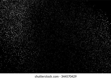 Grainy abstract  texture on  black background.  Snowflakes  design element. Vector illustration.