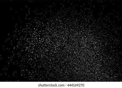 Grainy abstract  texture on  black background.  Snowflakes  design element. Vector illustration.