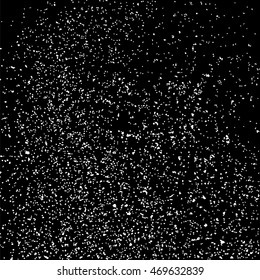 Grainy abstract  texture on  black background.  Snowflakes  design element. Distress overlay. Vector illustration,eps 10.