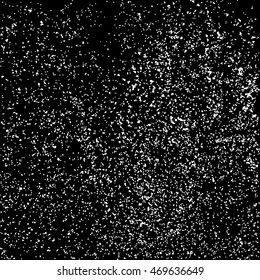 Grainy abstract  texture on black background. Snowflakes design element. Distress overlay. Vector illustration, eps 10.