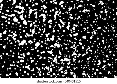 Textura abstracta granulada sobre fondo negro.  Elemento de diseño de copos de nieve. Superposición de tensión texturizada. Ilustración vectorial, eps 10.