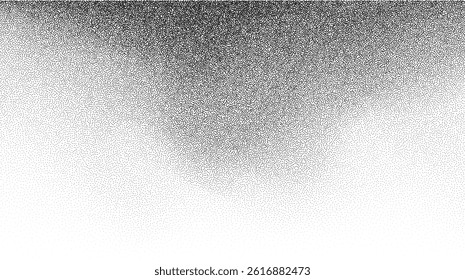 Grainy background with a noise gradient and an abstract black and white effect. Grainy sandpaper painted with vector brush dots and shapes. Wavy sprayed grunge with dark space circles splattered fluid