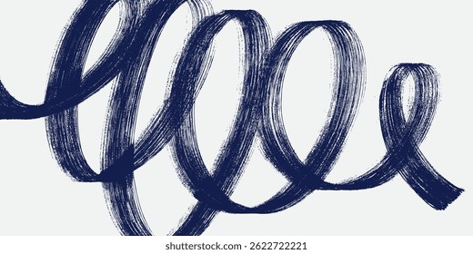 Pincelada en espiral de Vector negro granulado, trazo de pincel audaz. Dibujado a mano angustia dañado borde Plantilla vieja, arte, Anuncio, cartel. Textura grunge con pequeños puntos dispersos. Arte vectorial de fondo.