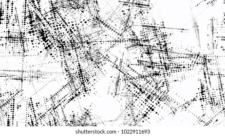 Grainy Black and White Distress Grunge Brush Texture. Retro Spotted Seamless Pattern. Polka Dots Style Texture. Noise Fashion Print Design Background.