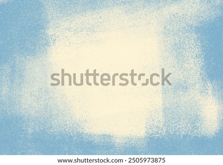 Grainy blue background with spray texture. Hand drawn distress damaged edge vintage template. Random gritty background with scattered tiny dots. Grain noise halftone or grainy retro texture.