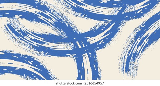 Grainy blue bold brush stroke with spray texture. Hand drawn distress damaged edge vintage template, banner.