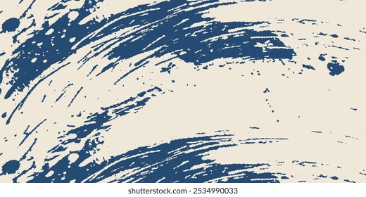 Körniger blauer, kräftiger Pinselstrich mit Spraystruktur. Handgezeichnete Distress beschädigte Kante Vintage Vorlage, Banner.