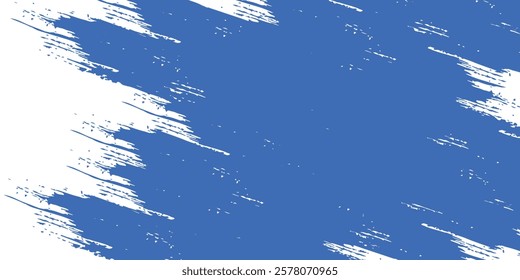 Grainy blue bold brush stroke with spray texture. Hand drawn distress damaged edge vintage template, banner. Grainy bold brush strokes texture