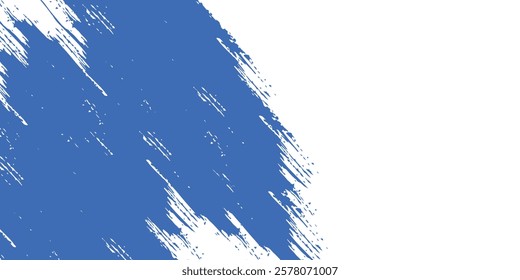 Grainy blue bold brush stroke with spray texture. Hand drawn distress damaged edge vintage template, banner. Grainy bold brush strokes texture