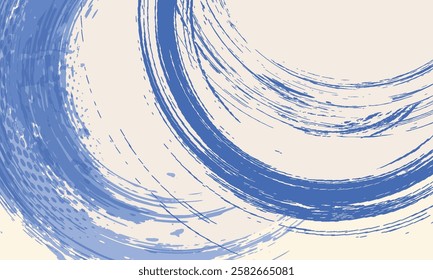 Grainy blue bold brush stroke with spray texture. Hand drawn distress damaged edge vintage template, banner. Grainy bold brush strokes texture with small dots. Retro vector background for posters.