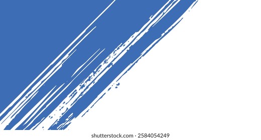 Grainy blue bold brush stroke with spray texture. Hand drawn distress damaged edge vintage template, banner. Grainy bold brush strokes texture 