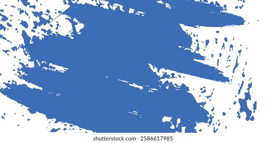 Grainy blue bold brush stroke with spray texture. Hand drawn distress damaged edge vintage template, banner. modern background