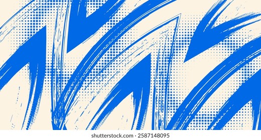 Grainy blue bold brush stroke with spray texture. Hand drawn distress damaged edge vintage template, banner.