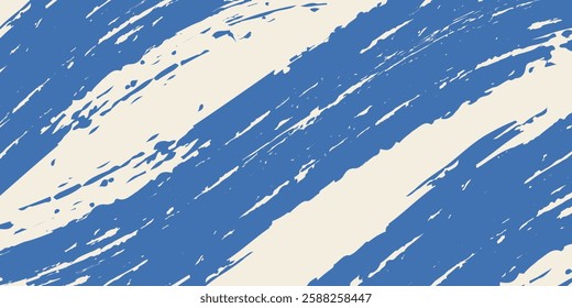 Grainy blue bold brush stroke with spray texture. Hand drawn distress damaged edge vintage template, banner.