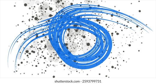 Grainy blue bold brush stroke with spray texture. Hand drawn distress damaged edge vintage template, banner.
