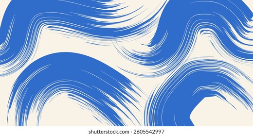 Grainy blue bold brush stroke with spray texture. Hand drawn distress damaged edge vintage template, banner. Grainy bold brush strokes texture with small dots. Retro vector background for posters.
