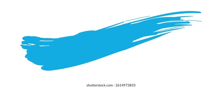 Grainy blue bold brush stroke with spray texture. Hand drawn distress damaged edge vintage template, banner. Grainy bold brush strokes texture. Retro vector background