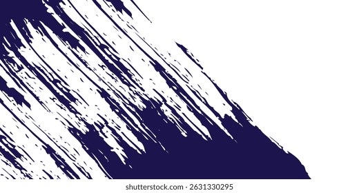 Grainy blue bold brush stroke with spray texture. Hand drawn distress damaged edge vintage template, banner. Grainy bold brush strokes texture with small dots. Retro vector background for posters.