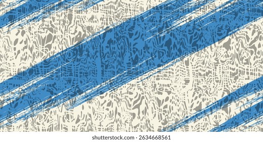 Grainy blue bold brush stroke with spray texture. Hand drawn distress damaged edge vintage template, banner. Grainy bold brush strokes texture with small dots. Retro vector background for posters.