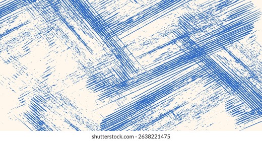 Grainy blue bold brush stroke with spray texture. Hand drawn distress damaged edge vintage template, banner. Grainy bold brush strokes texture with small dots