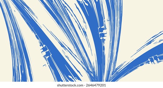 Grainy blue bold brush stroke with spray texture. Hand drawn distress damaged edge vintage template, banner. Grainy bold brush strokes texture with small dots