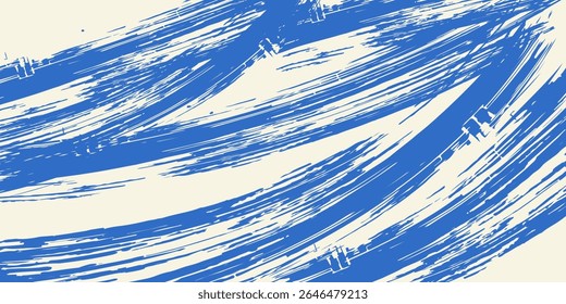 Grainy blue bold brush stroke with spray texture. Hand drawn distress damaged edge vintage template, banner. Grainy bold brush strokes texture with small dots