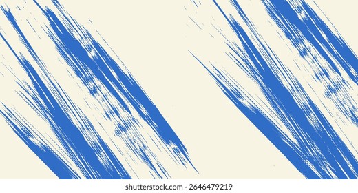 Grainy blue bold brush stroke with spray texture. Hand drawn distress damaged edge vintage template, banner. Grainy bold brush strokes texture with small dots