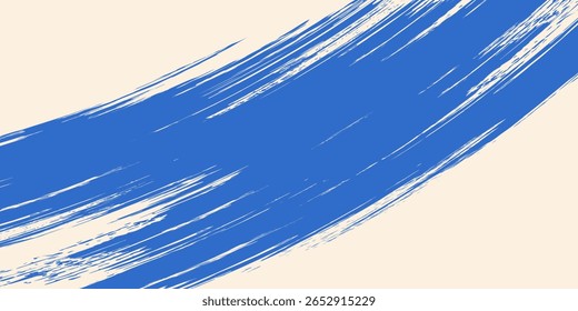 Curso de pincel em negrito azul granulado com textura de spray. Mão desenhada aflição danificado borda vintage modelo, banner. Textura de traçados de pincel em negrito granulado com pequenos pontos. Fundo vetorial retrô para cartazes.