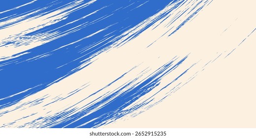 Curso de pincel em negrito azul granulado com textura de spray. Mão desenhada aflição danificado borda vintage modelo, banner. Textura de traçados de pincel em negrito granulado com pequenos pontos. Fundo vetorial retrô para cartazes.