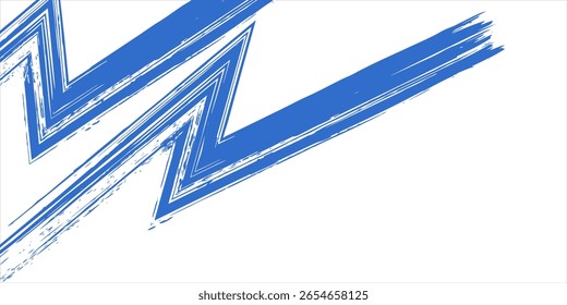 Grainy blue bold brush stroke with spray texture. Hand drawn distress damaged edge vintage template, banner. Grainy bold brush strokes texture with small dots.