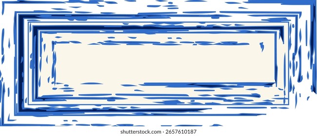 Körniger blauer, kräftiger Pinselstrich mit Spraystruktur. Handgezeichnete Distress beschädigte Kante Vintage Vorlage, Banner. Körnige, fette Pinselstriche zeichnen die Textur mit kleinen Punkten aus. Retro-Vektorhintergrund für Poster.