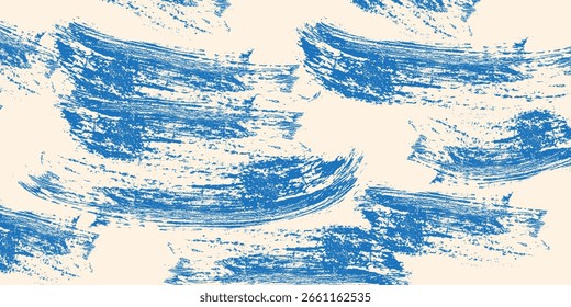 Curso de pincel em negrito azul granulado com textura de spray. Mão desenhada aflição danificado borda vintage modelo, banner. Textura de traçados de pincel em negrito granulado com pequenos pontos.