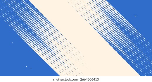 Grainy blue bold brush stroke with spray texture. Hand drawn distress damaged edge vintage template, banner. Grainy bold brush strokes texture with small dots. Retro vector background for posters.
