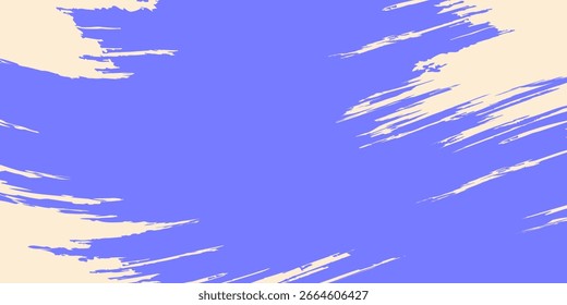 Grainy blue bold brush stroke with spray texture. Hand drawn distress damaged edge vintage template, banner. Grainy bold brush strokes texture with small dots. Retro vector background for posters.
