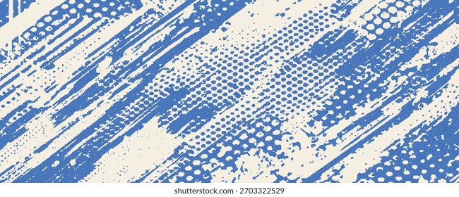 Curso de pincel em negrito azul granulado com textura de spray. Mão desenhada aflição danificado borda vintage modelo, banner.