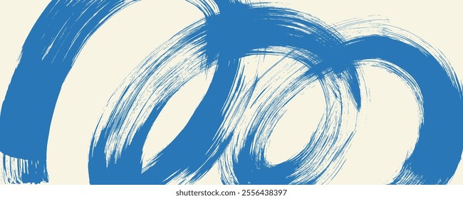 Grainy blue spiral brush stroke with spray texture. Hand drawn distress damaged edge vintage banner with spiral bold line. Grunge art background with dry brush texture. Funky abstract banner backgroun