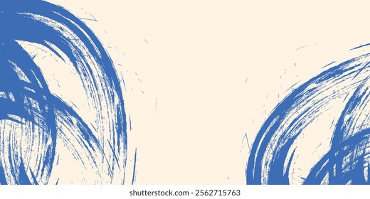 Grainy blue spiral brush stroke with spray texture. Hand drawn distress damaged edge vintage banner with spiral bold line art simple modern design