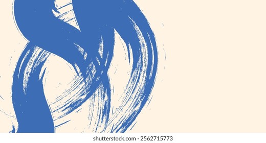 Grainy blue spiral brush stroke with spray texture. Hand drawn distress damaged edge vintage banner with spiral bold line art simple
