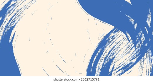 Grainy blue spiral brush stroke with spray texture. Hand drawn distress damaged edge vintage banner with spiral bold line art simple modern